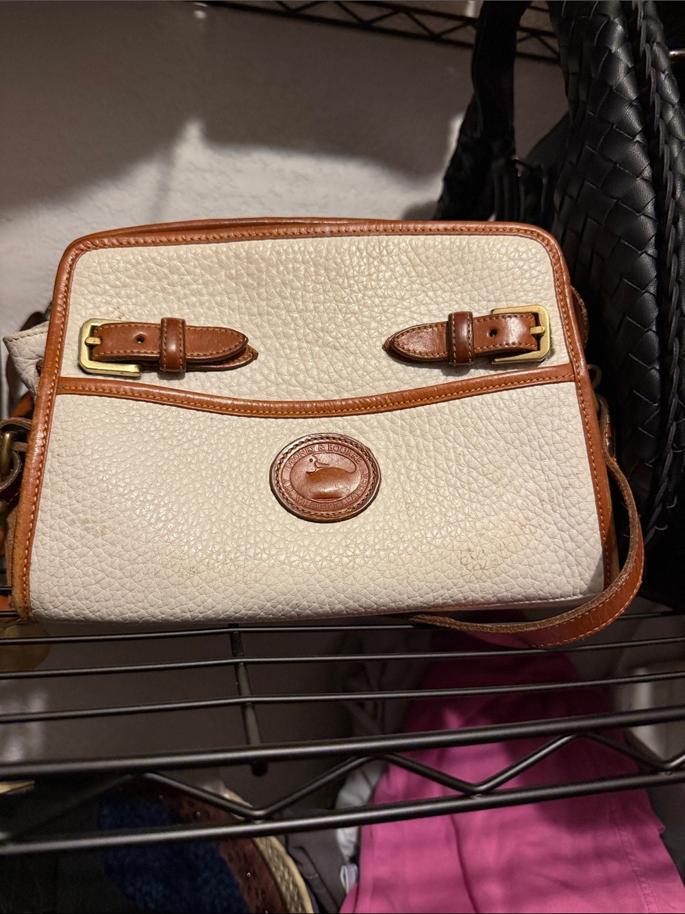 Dooney & Bourke Cream and Brown Pebbled Leather Crossbody Purse